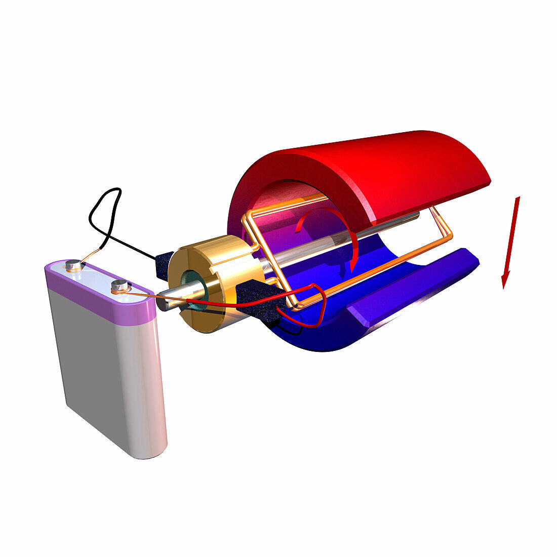 Motor attached to a battery, illustration