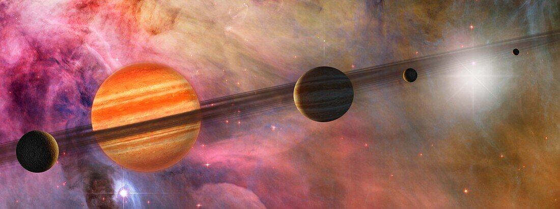 Exoplanet with moons, illustration