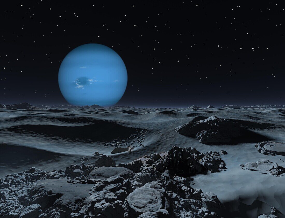Neptune from the polar regions of Triton, illustration