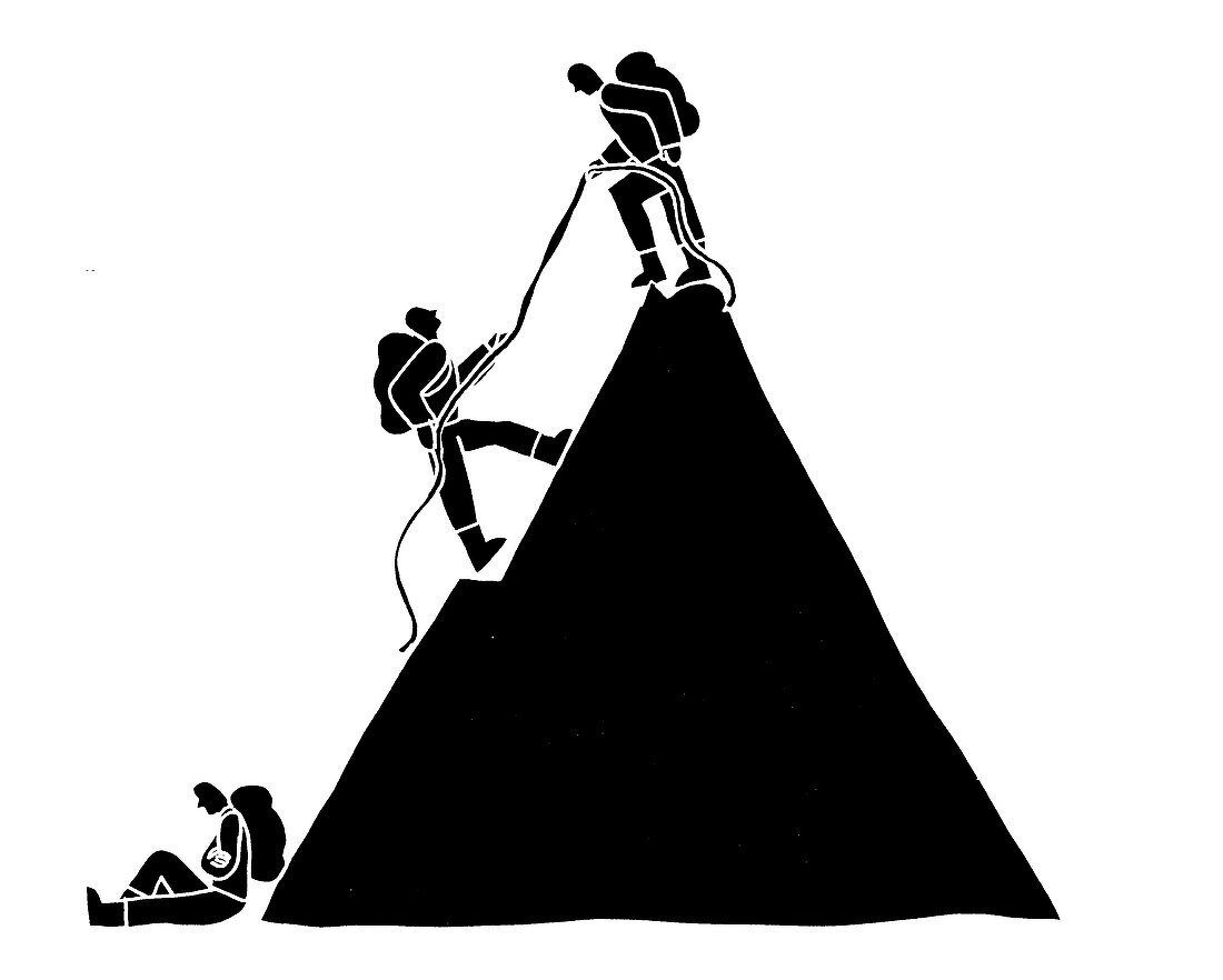 People working together to climb a mountain, illustration