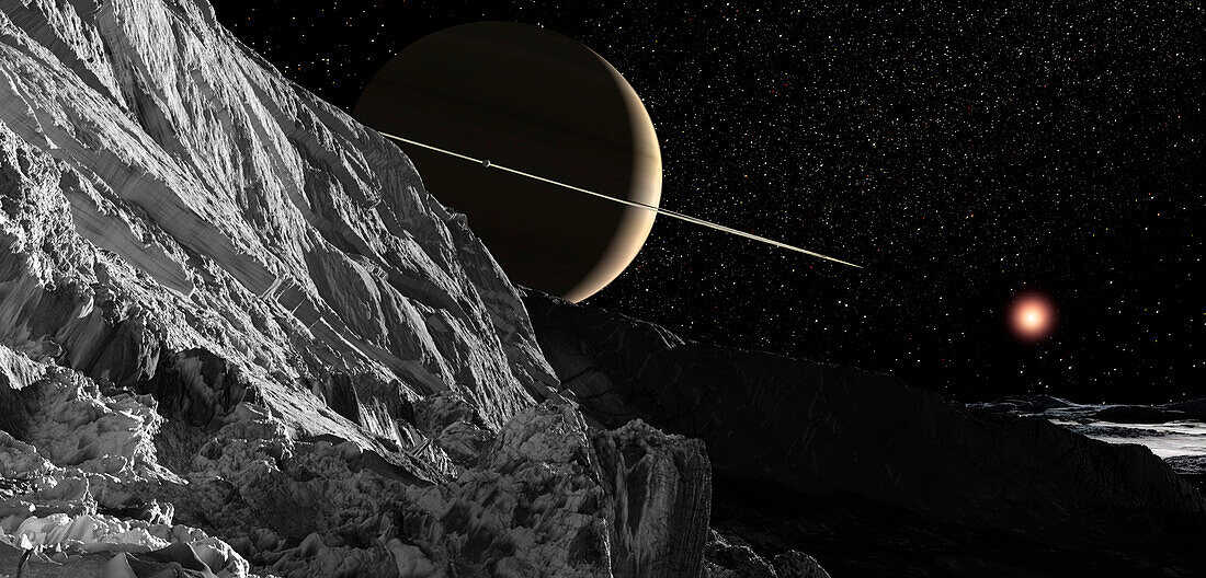Ice cliffs on Dione, illustration