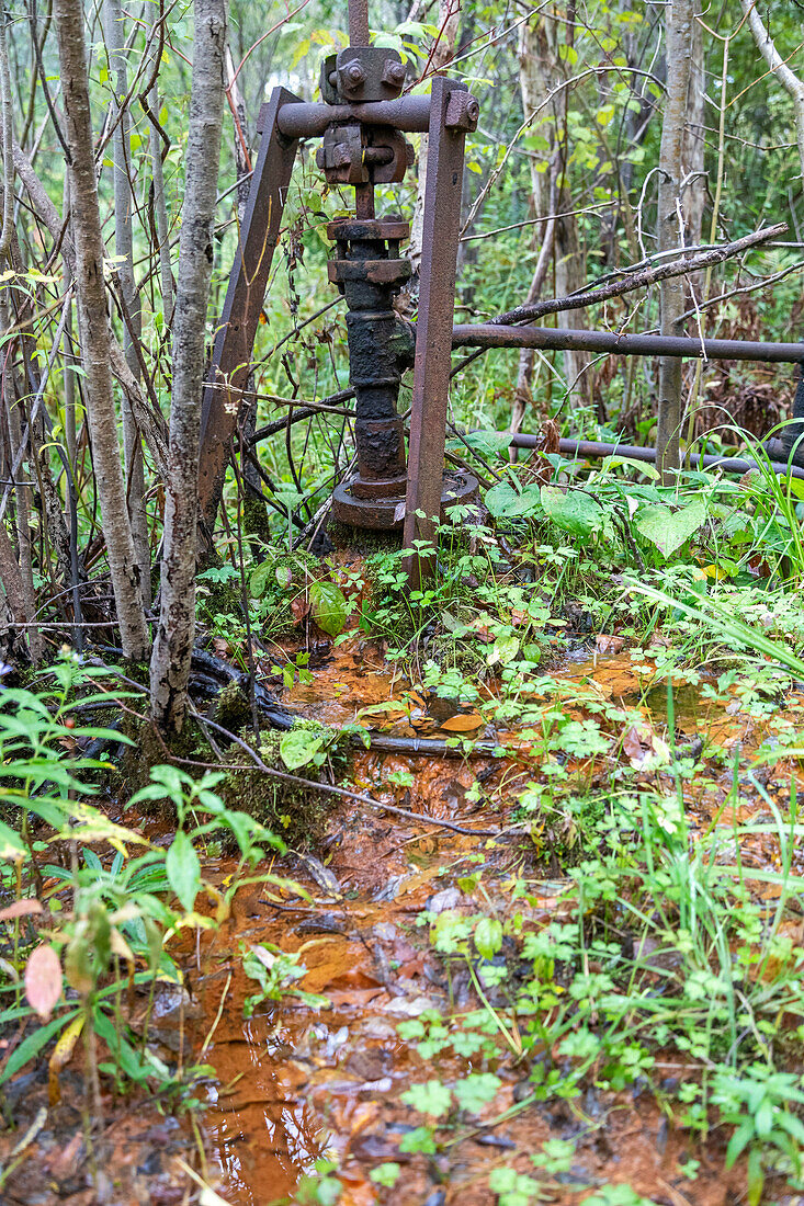 Abandoned and leaking oil well, Pennsylvania, USA