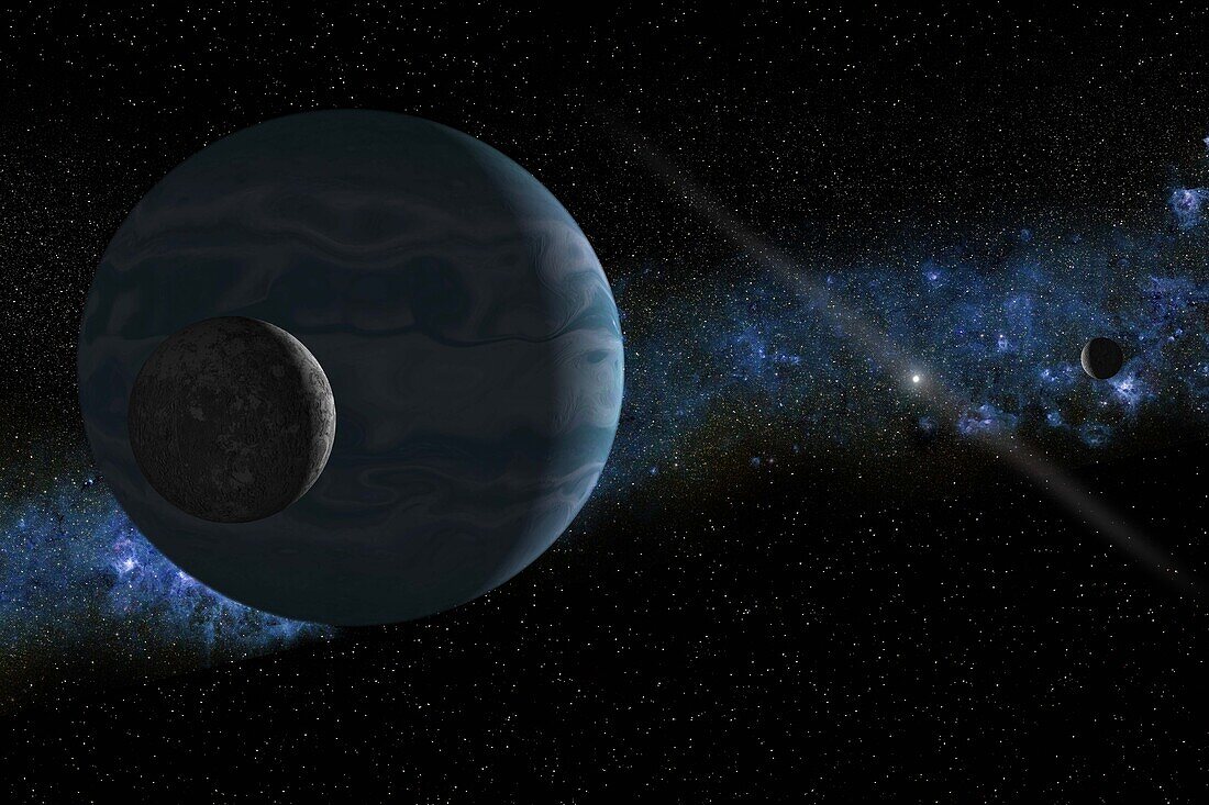 Hypothetical planet X and its moon, illustration