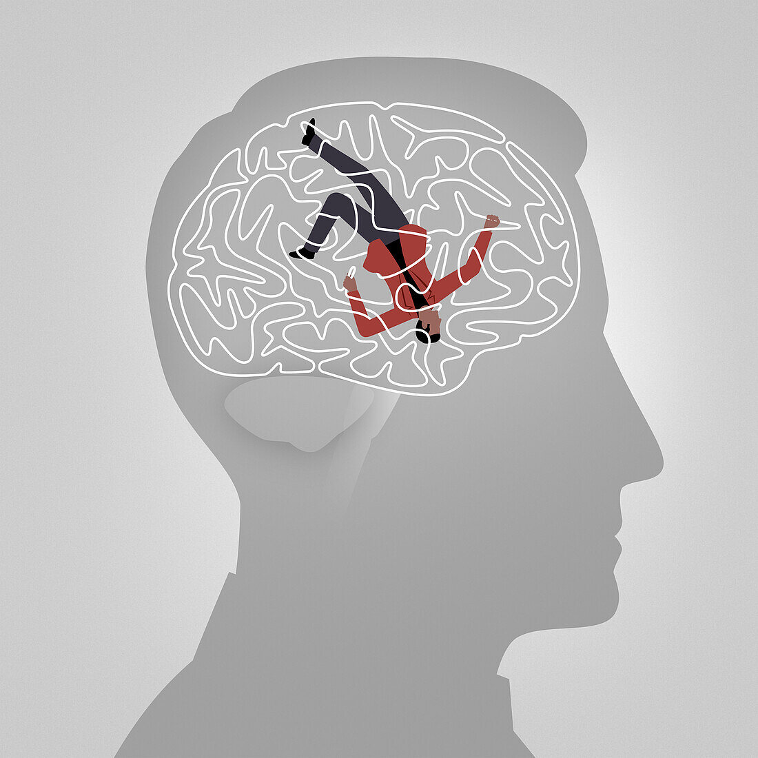 Man trapped inside tangled brain, illustration