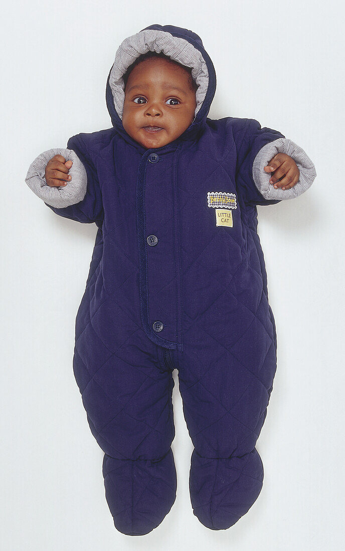 Baby dressed in snow suit