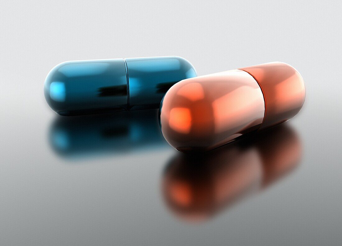 Red pill and blue pill, illustration