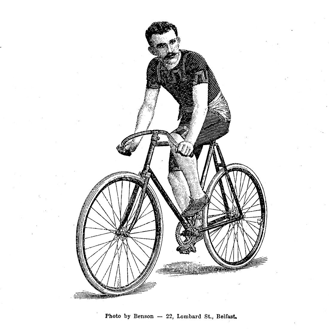 Sportsman racing on a bicycle, 19th century illustration
