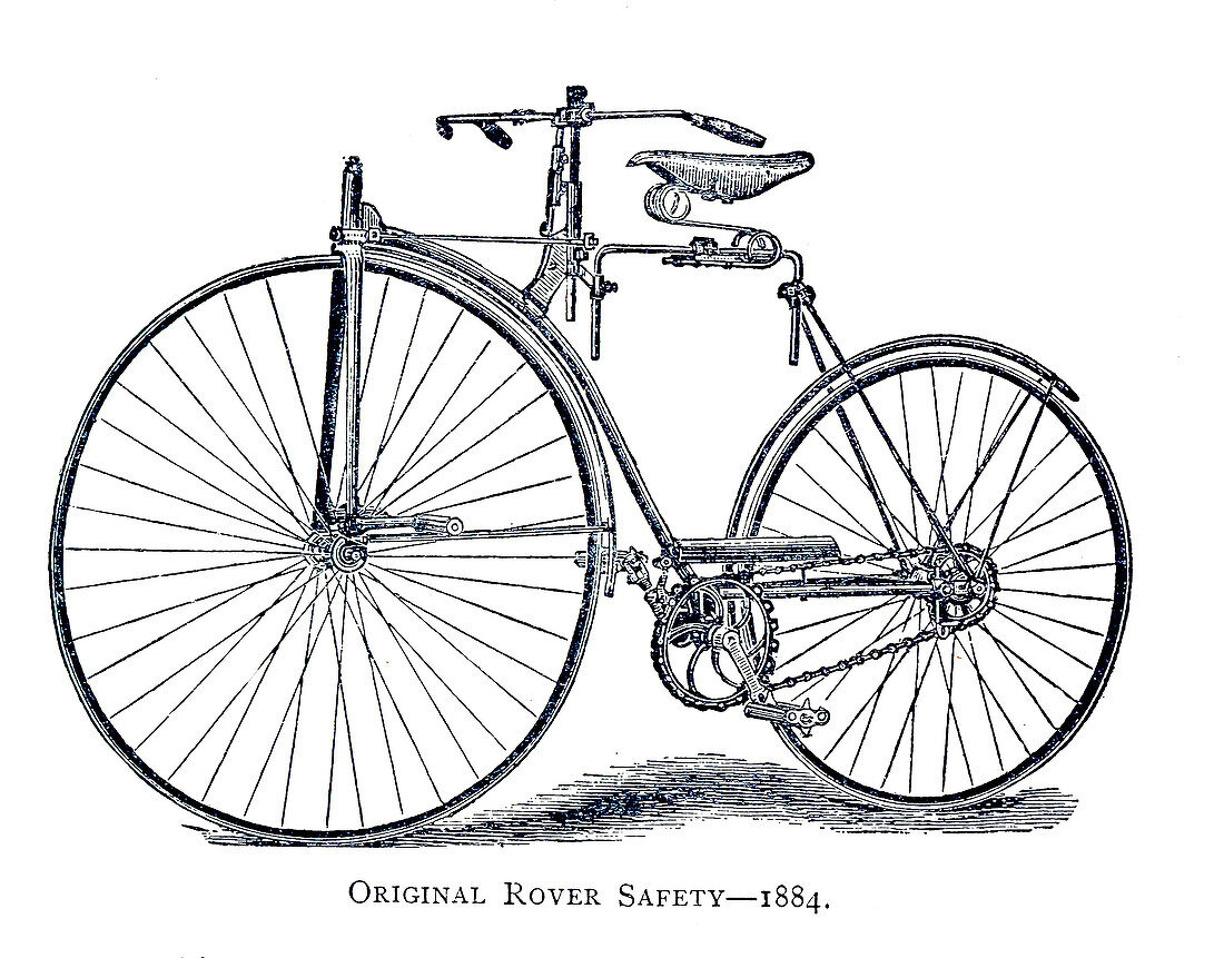 Original rover safety bicycle, 19th century illustration