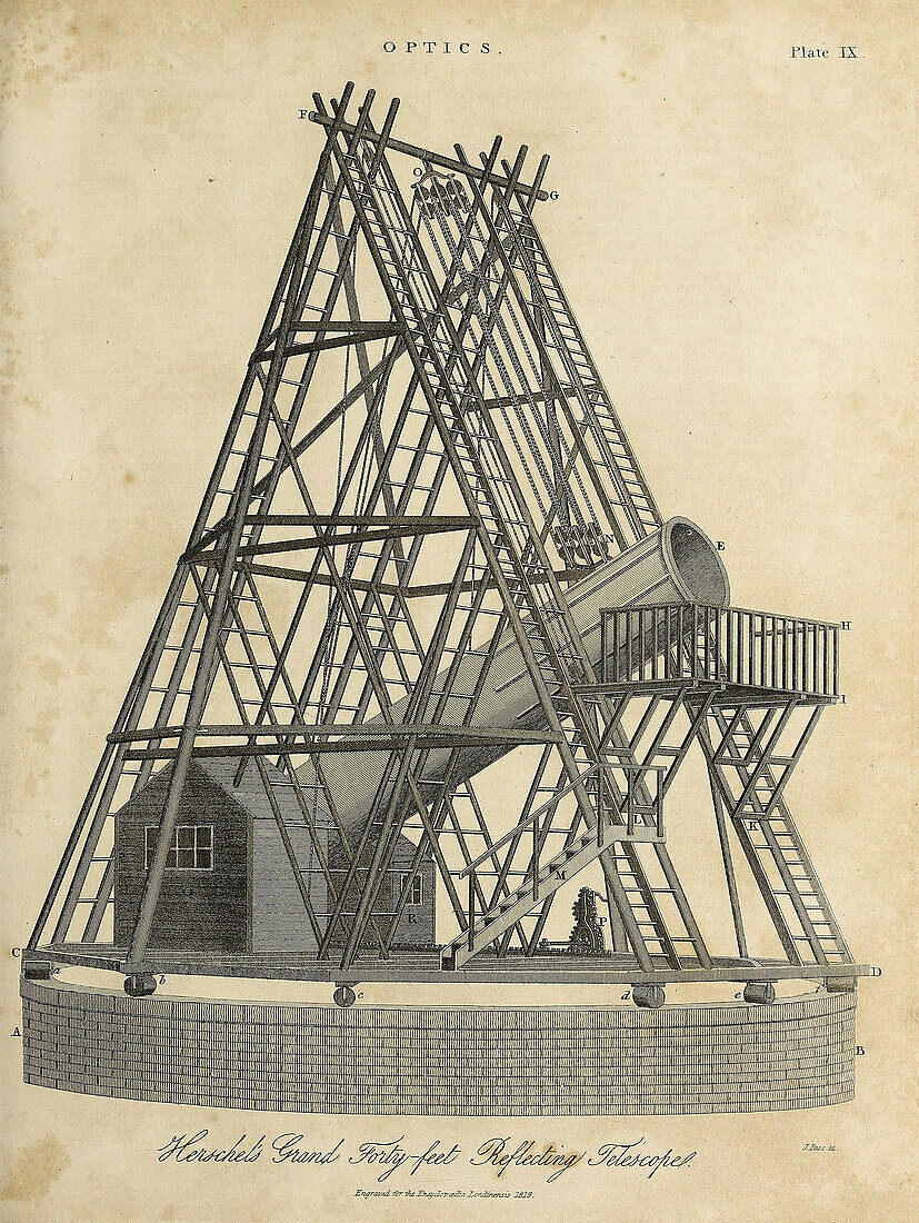 Herschel's 40 foot reflecting telescope, illustration