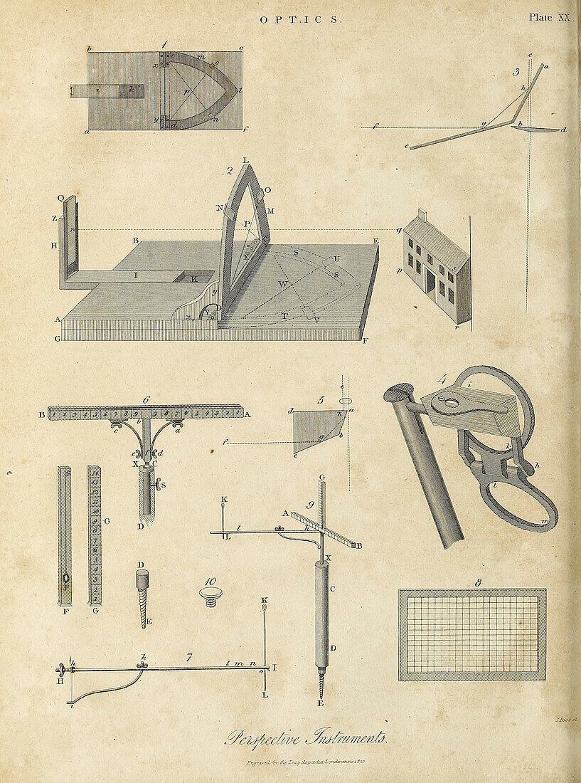 Perspective instruments, 19th century illustration