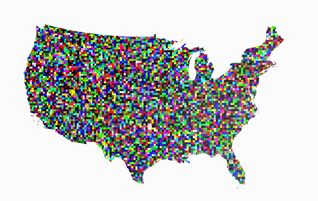 Map of USA composed of squares, composite image