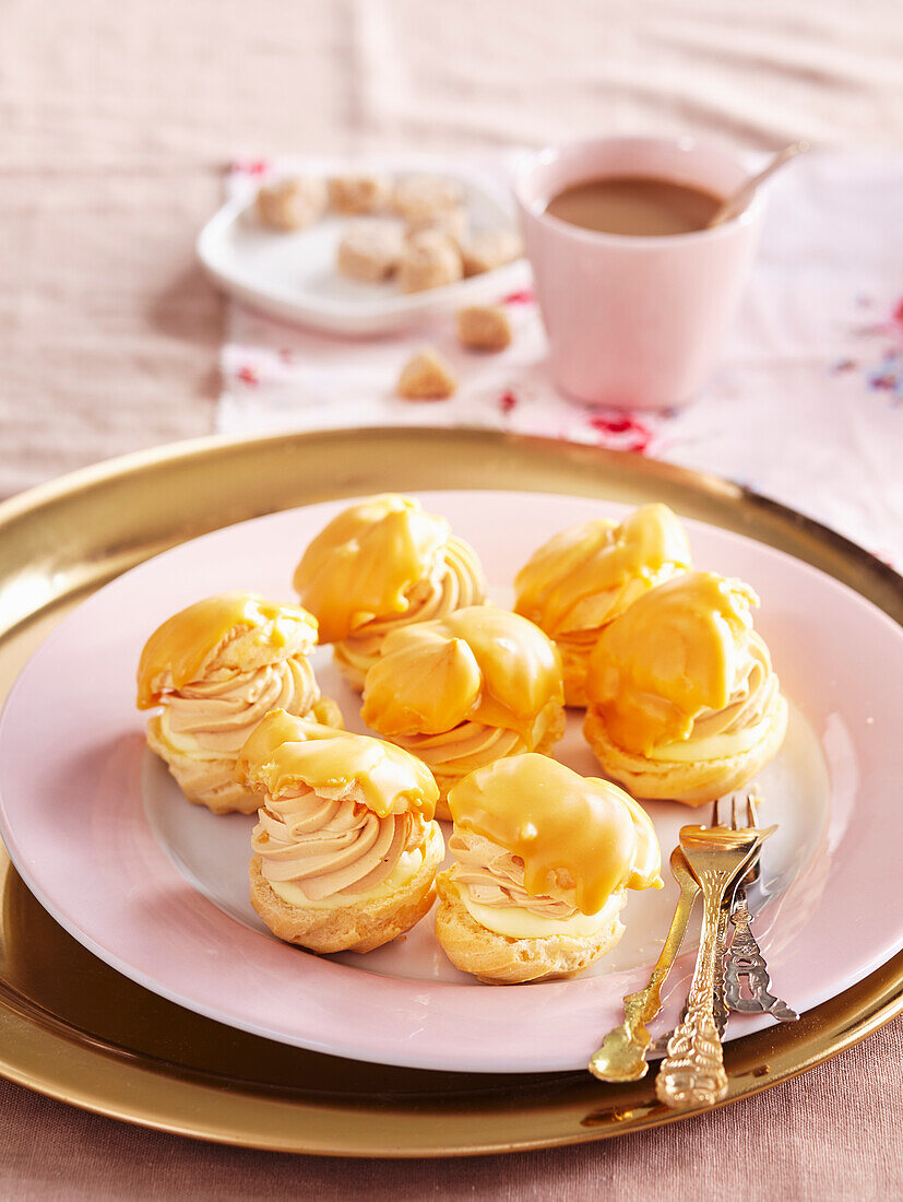 Small pinwheals with caramel whipped cream