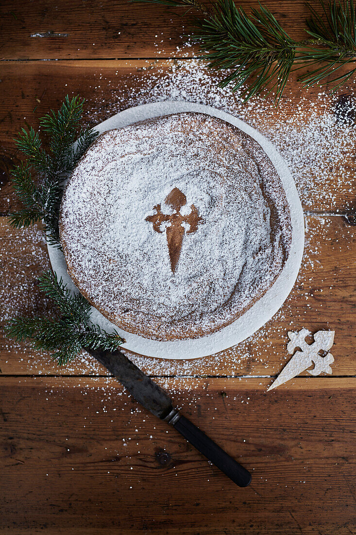 Tarta de Santiago (Mandeltarte, Spanien) mit Jakobskreuz