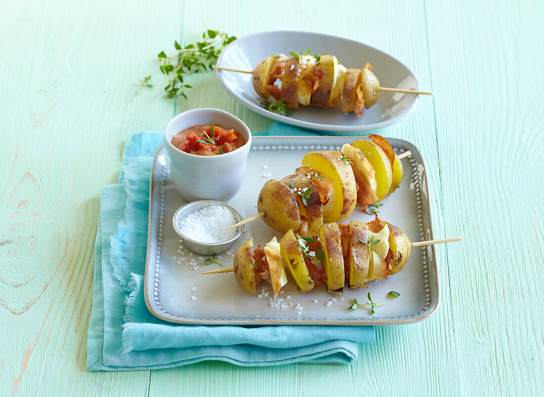 Potato hedgehogs with cheese and bacon