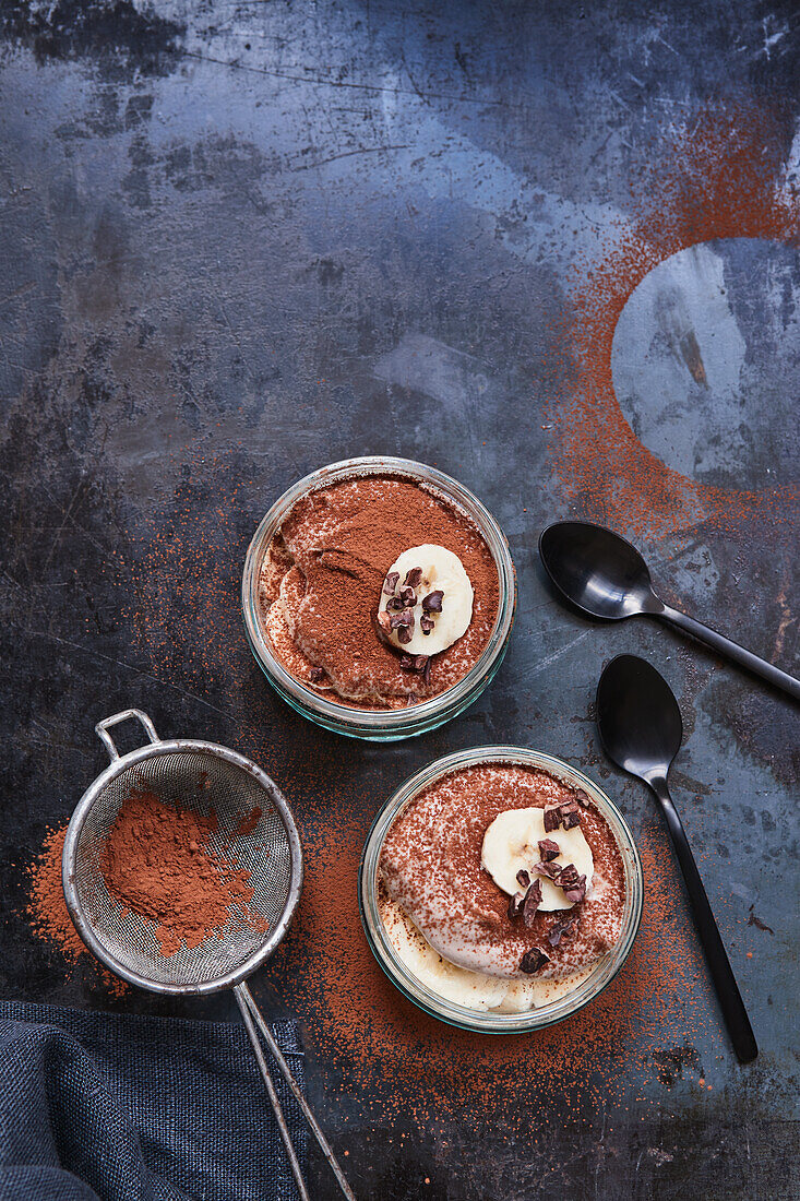 Easy banana tiramisu with cocoa nibs