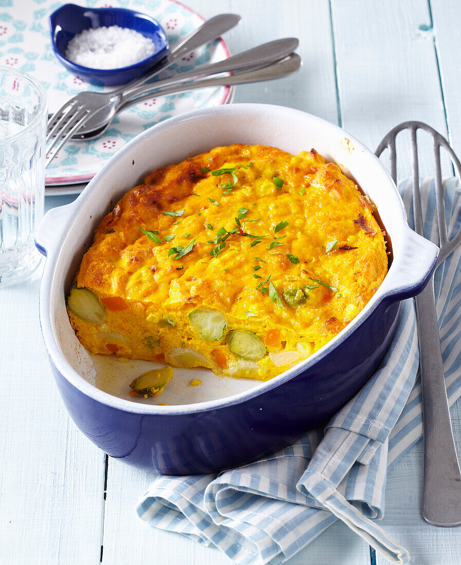 Gebackener Karottenpudding mit Rosenkohl