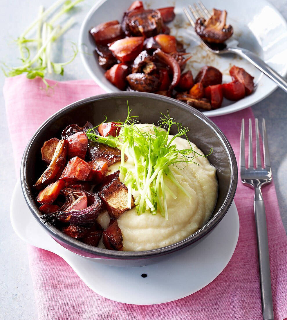 Celery puree with Roasted Vegetables