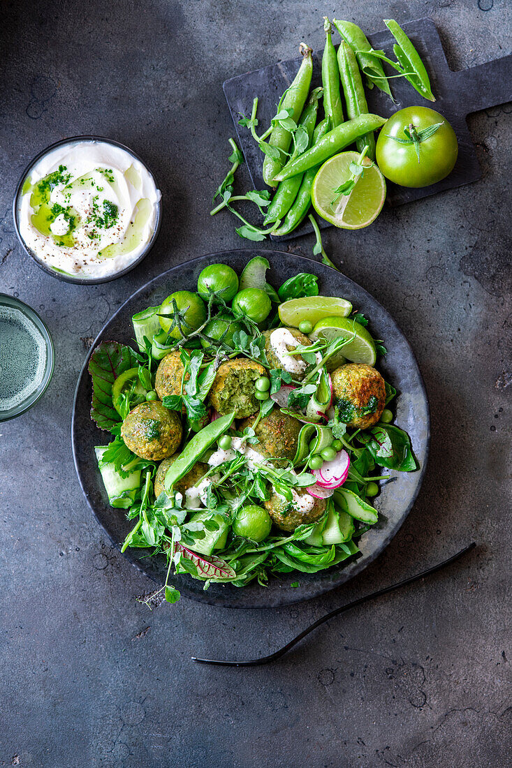 Green pea falafel salad