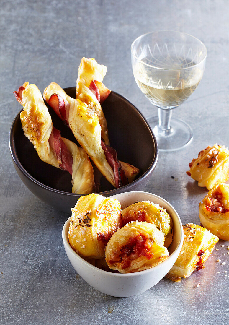 Air-dried ham sticks and cheesey biscuits with diced ham