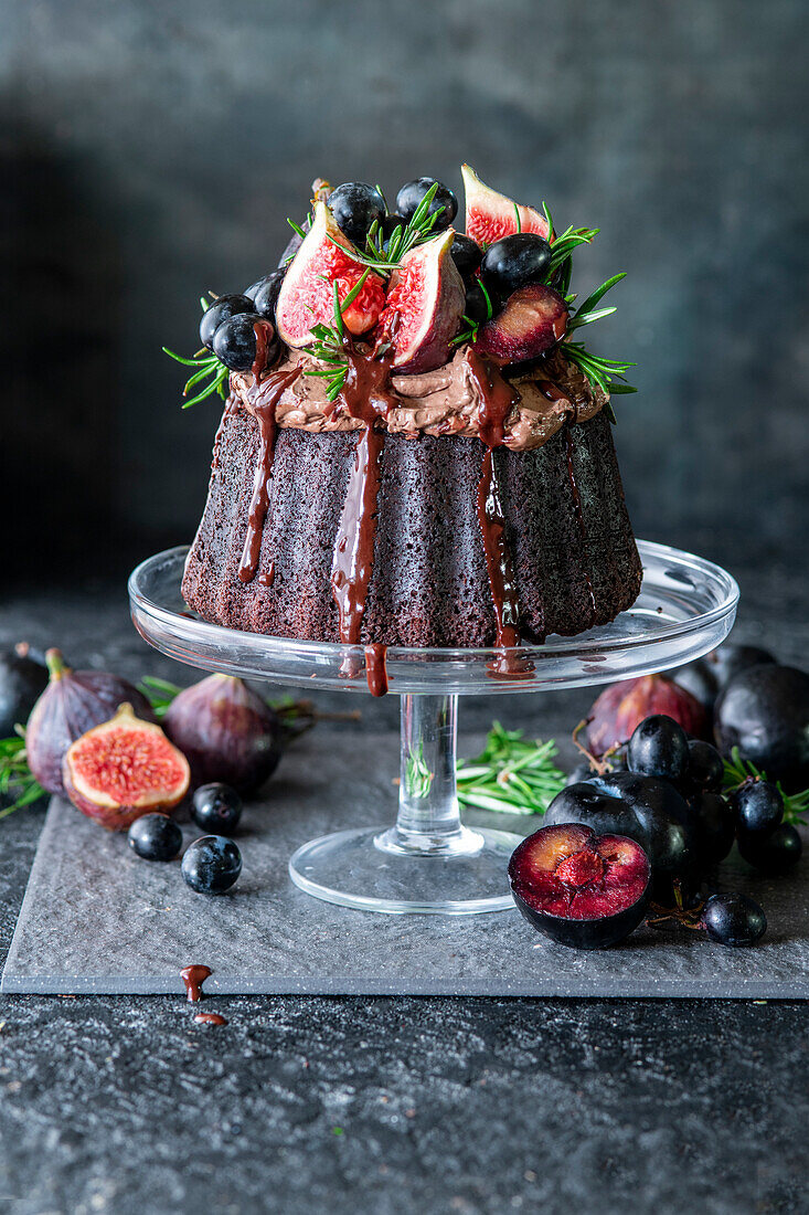 Chocolate cake with autumn fruit
