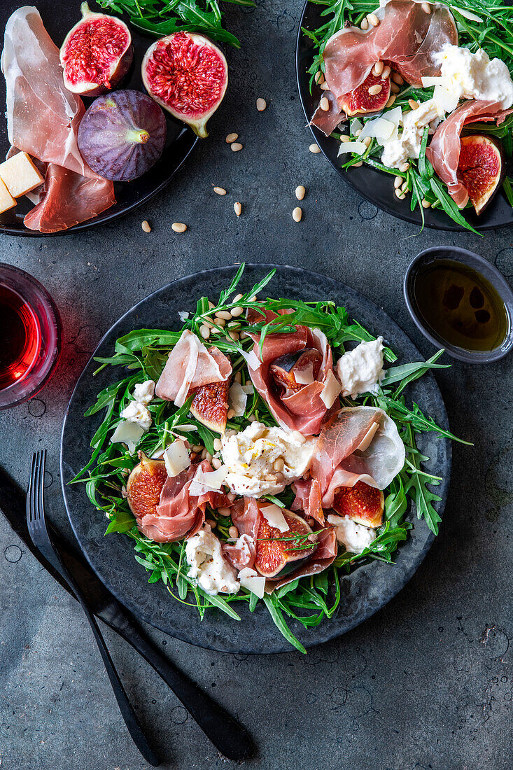 Fig and prosciutto salad with buratta