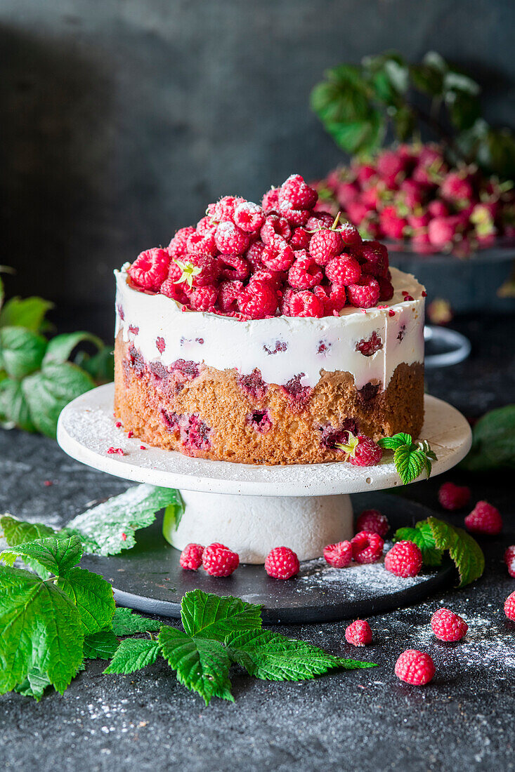 Raspberry sour cream cake