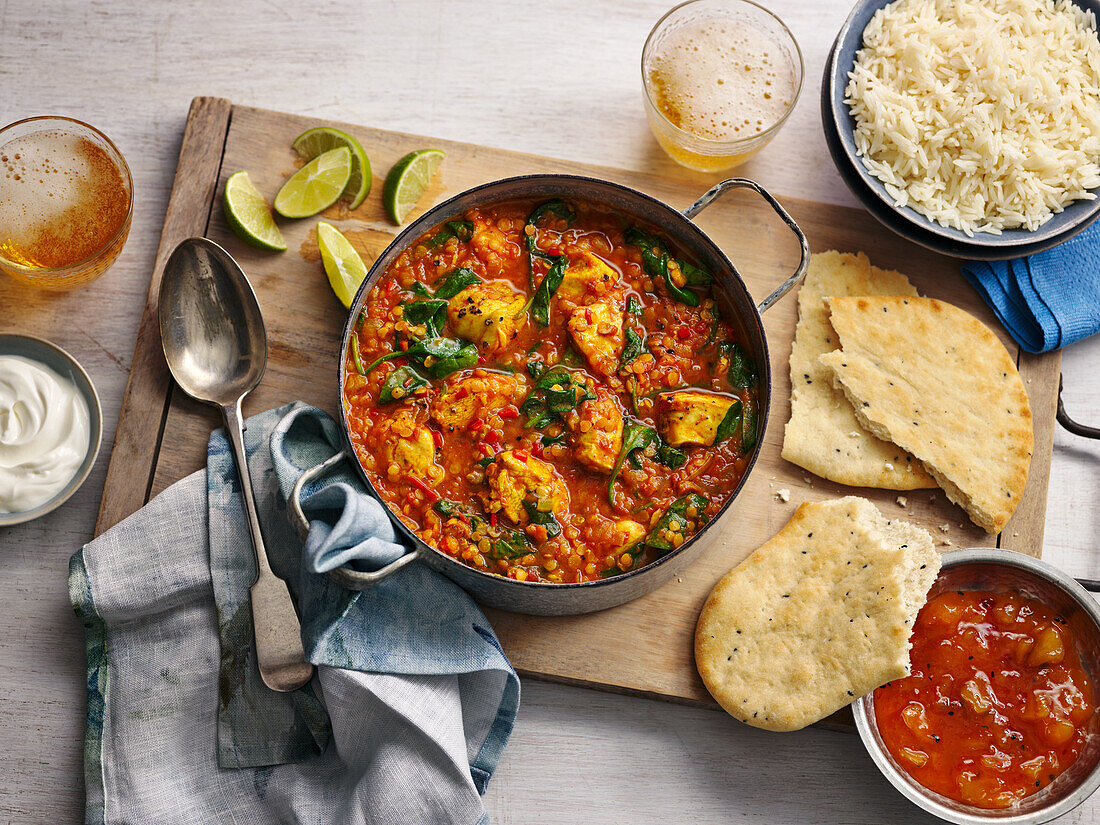 Saag with chicken and red lentils (India)