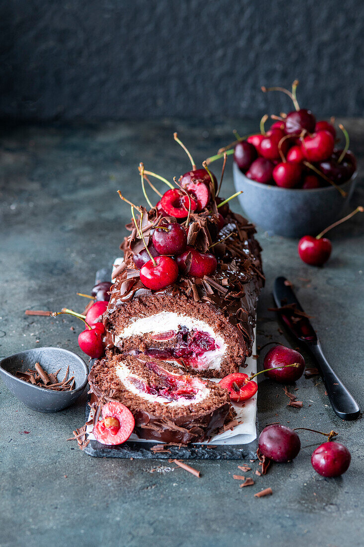 Chocolate cherry roulade