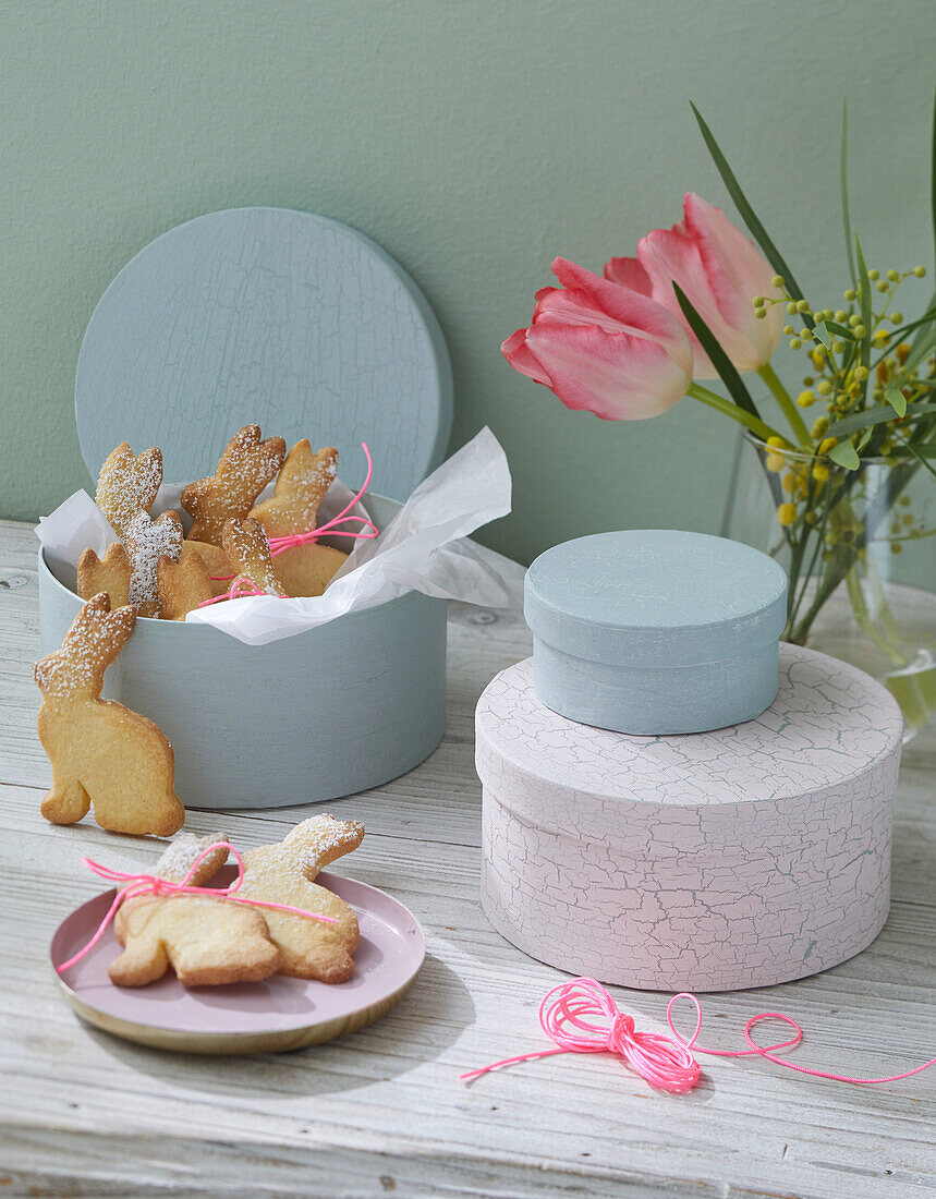 Easter bunny biscuits and decorative boxes