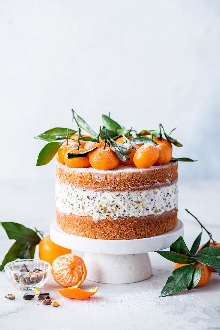 Tangerine pistachio chocolate cake