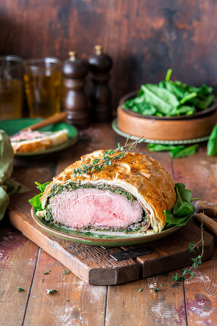 Beef Wellington with spinach