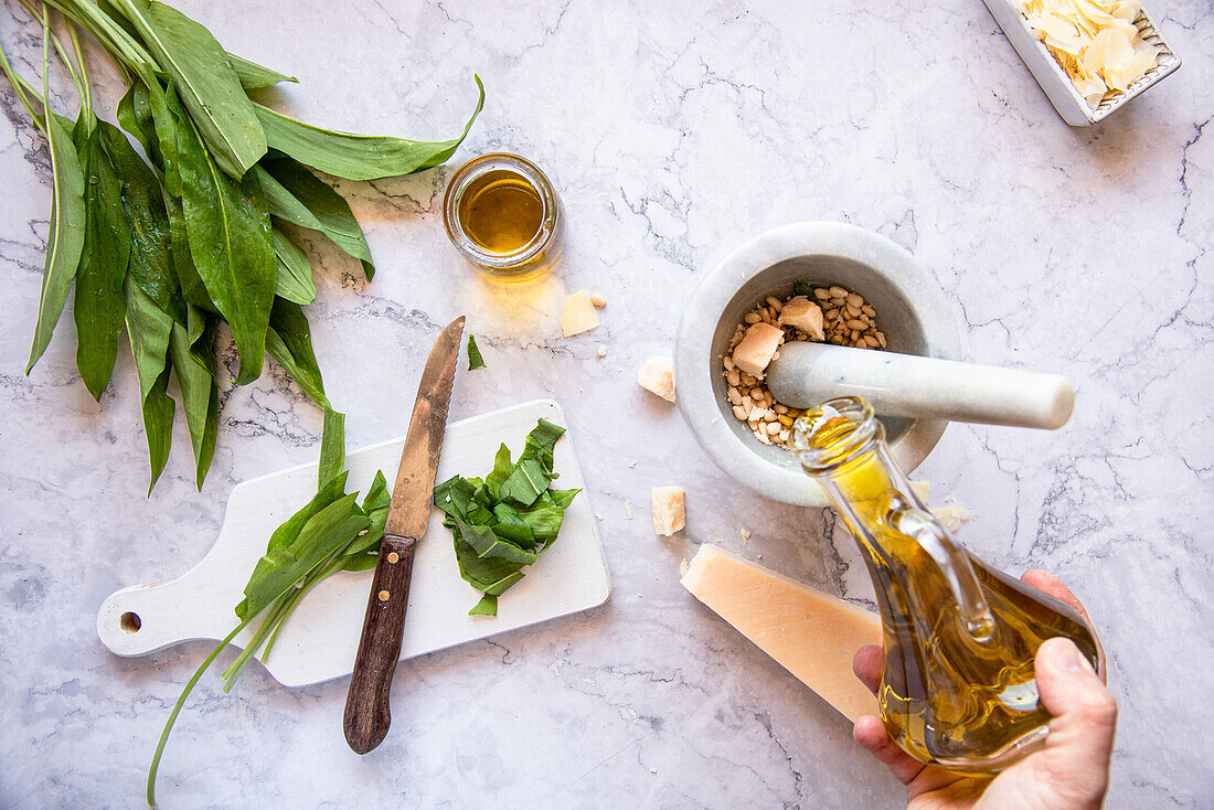 Ingredients for wild garlic pesto
