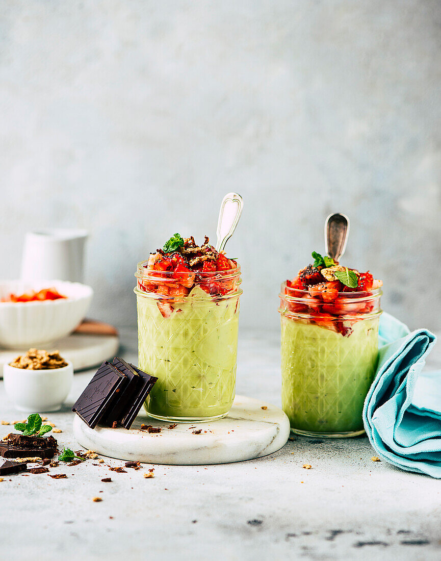 Avocado mousse with strawberries