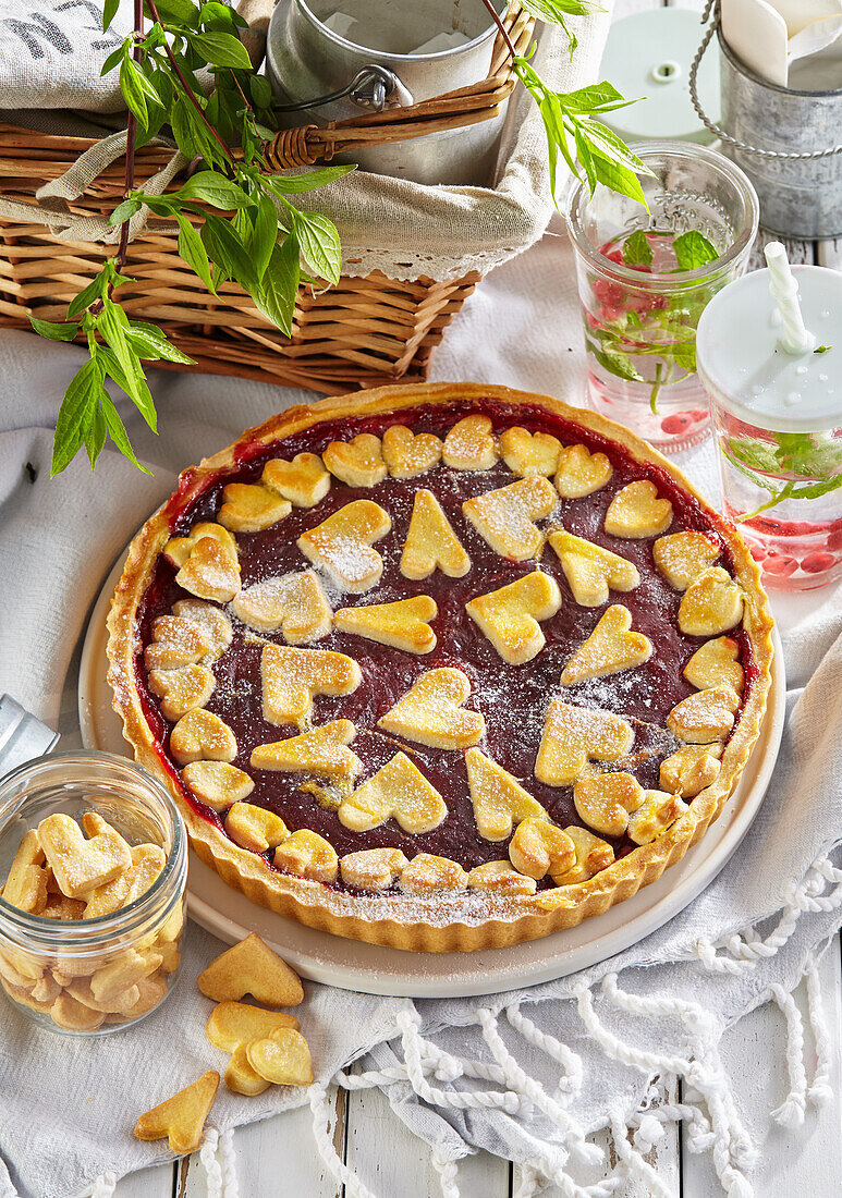 Shortbread pie with sour cherry jam