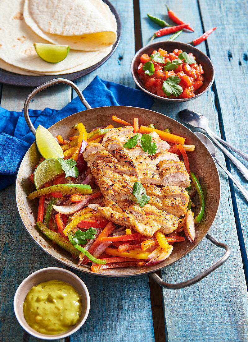 Fajitas with bell pepper and chicken breast