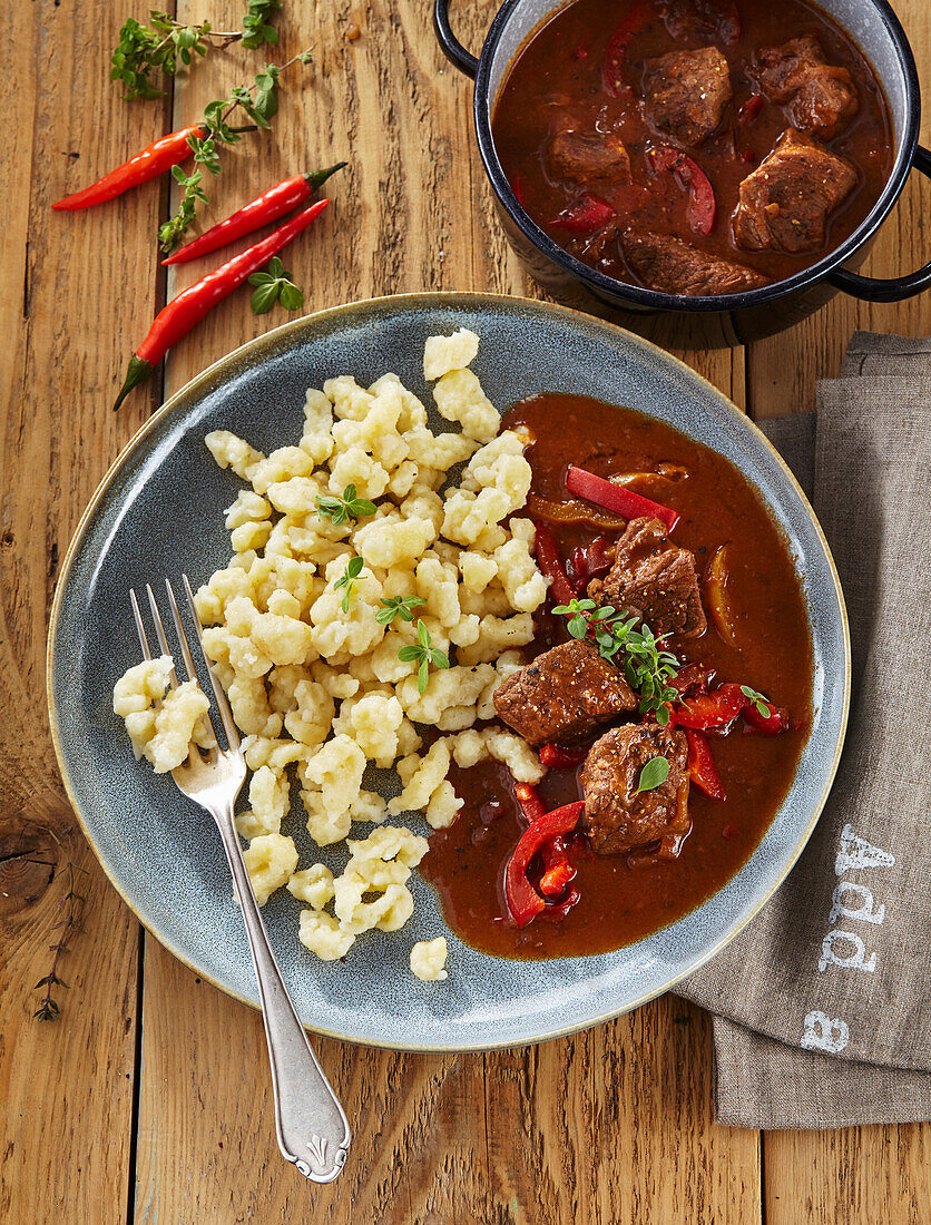 Hungarian goulash with small gnocchi