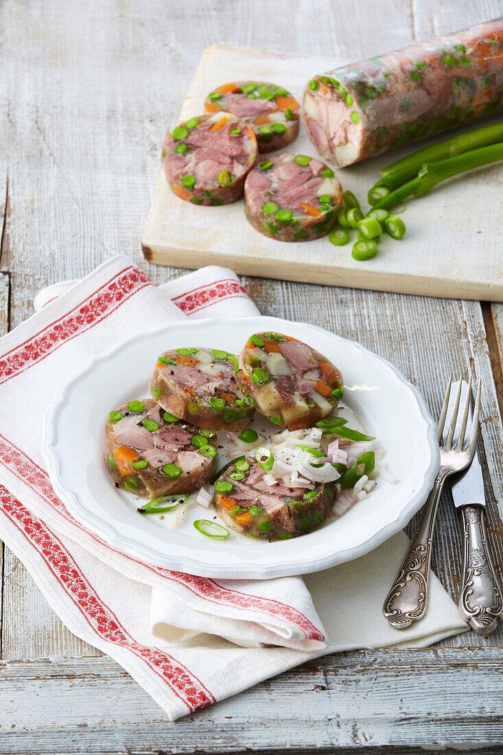 Headcheese with vegetables (home-made pork aspic)