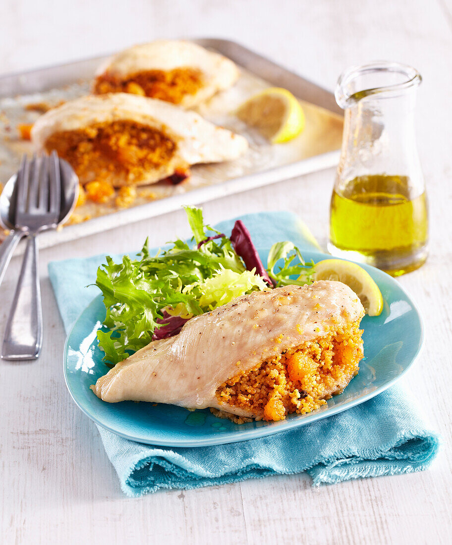 Chicken breast stuffend with couscous and dried apricots