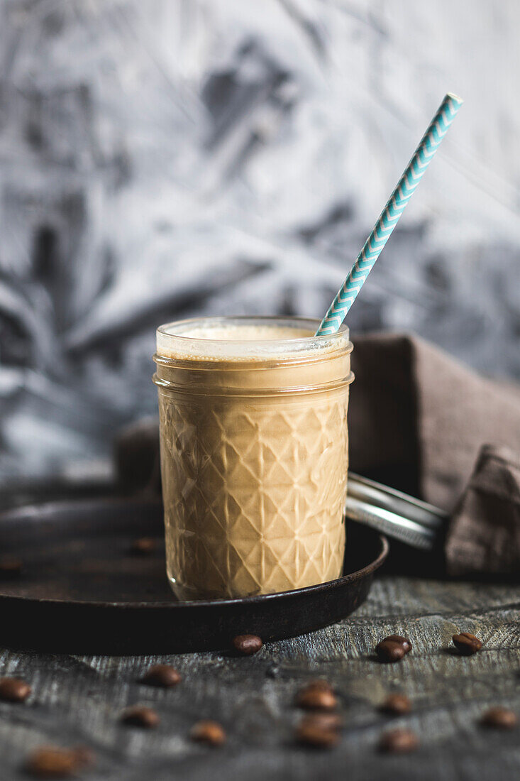 A coffee protein shake with yogurt and peanut butter