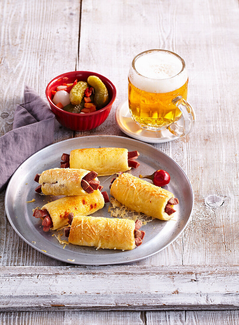 Sausages in beer dough