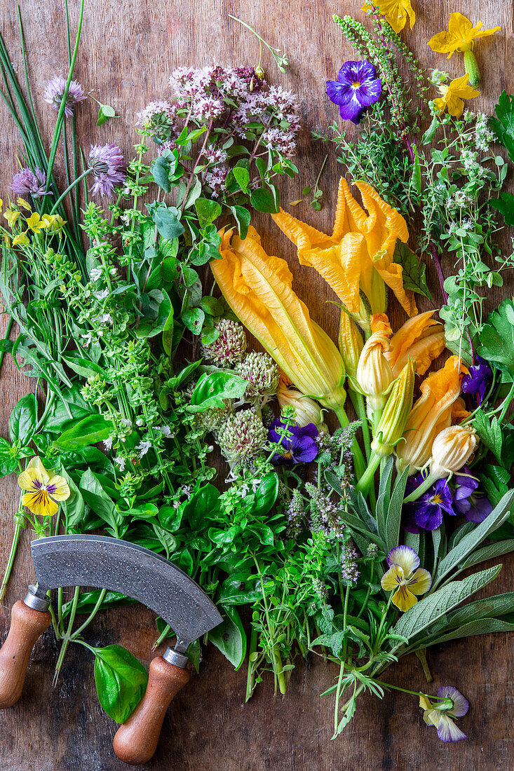 Garden herbs and edible flowers