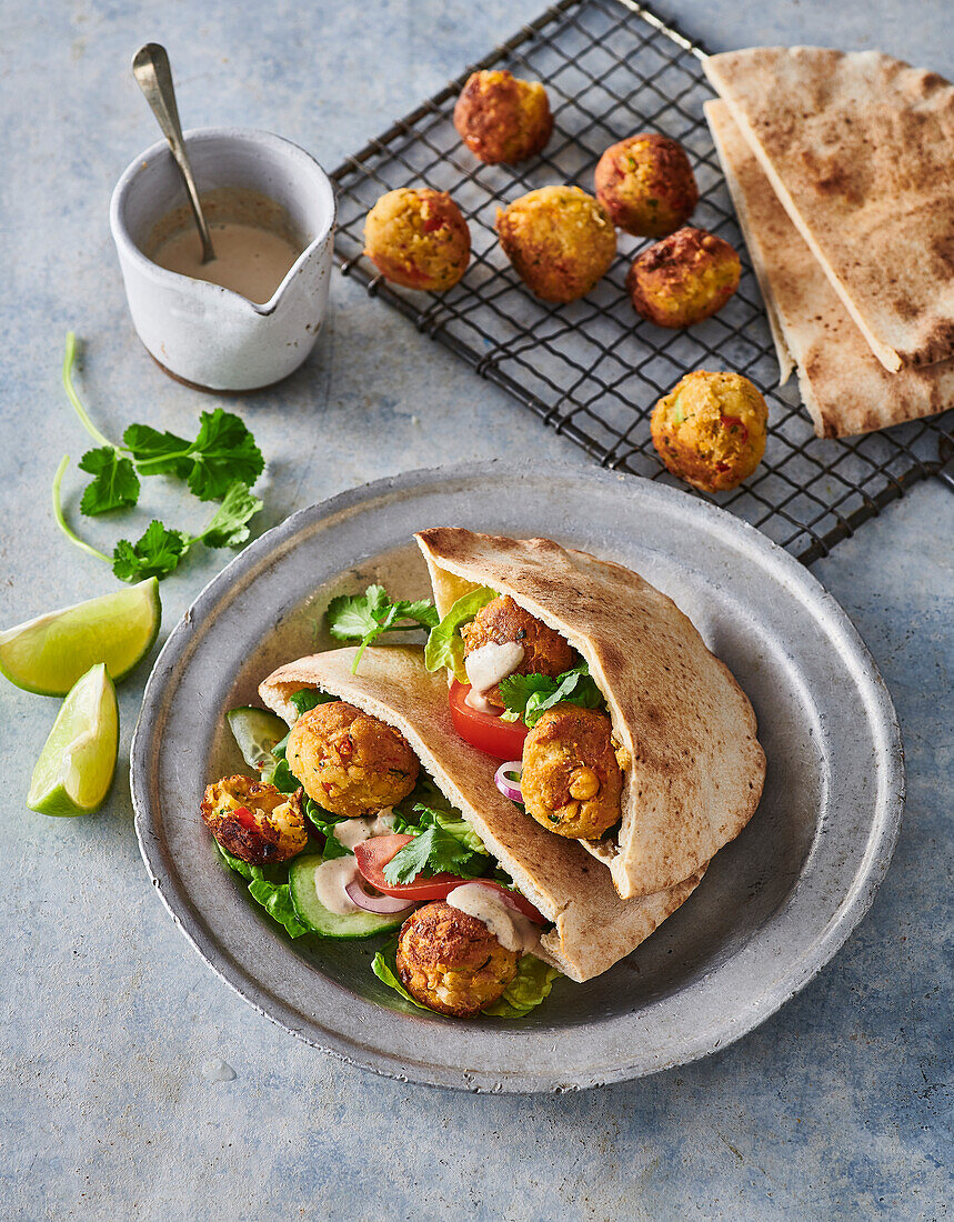 Falafel mit Tahinisauce in der Brottasche