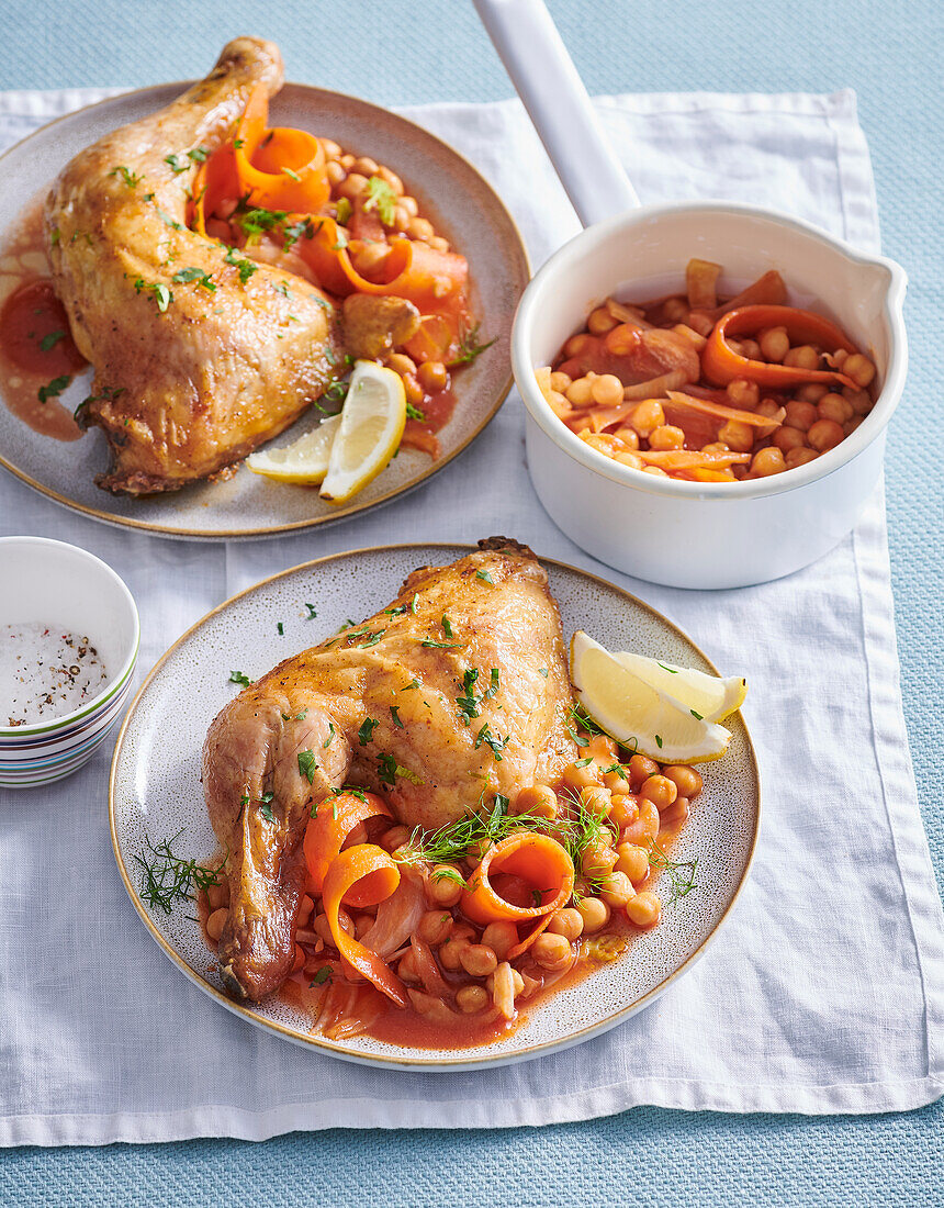 Spicy chicken with chickpeas, carrot and marinated lemon