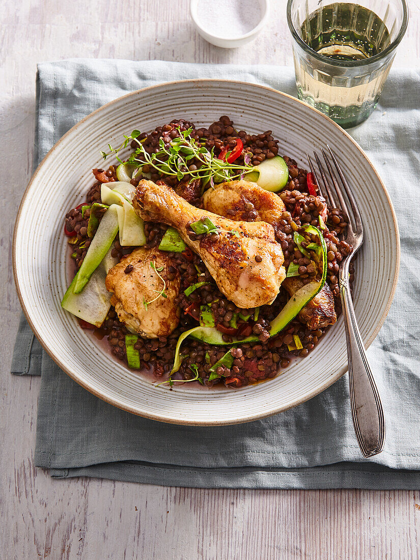 Chicken drumsticks with lentil