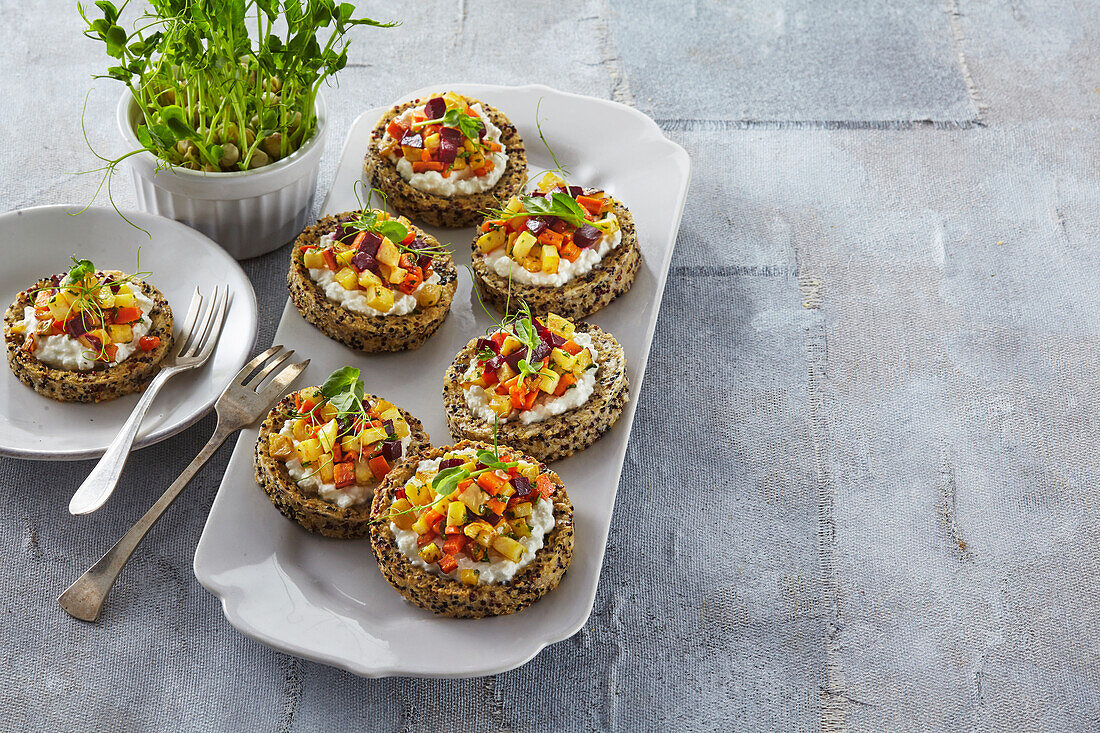 Quinoa tortelets with cottage cheese and vegetables