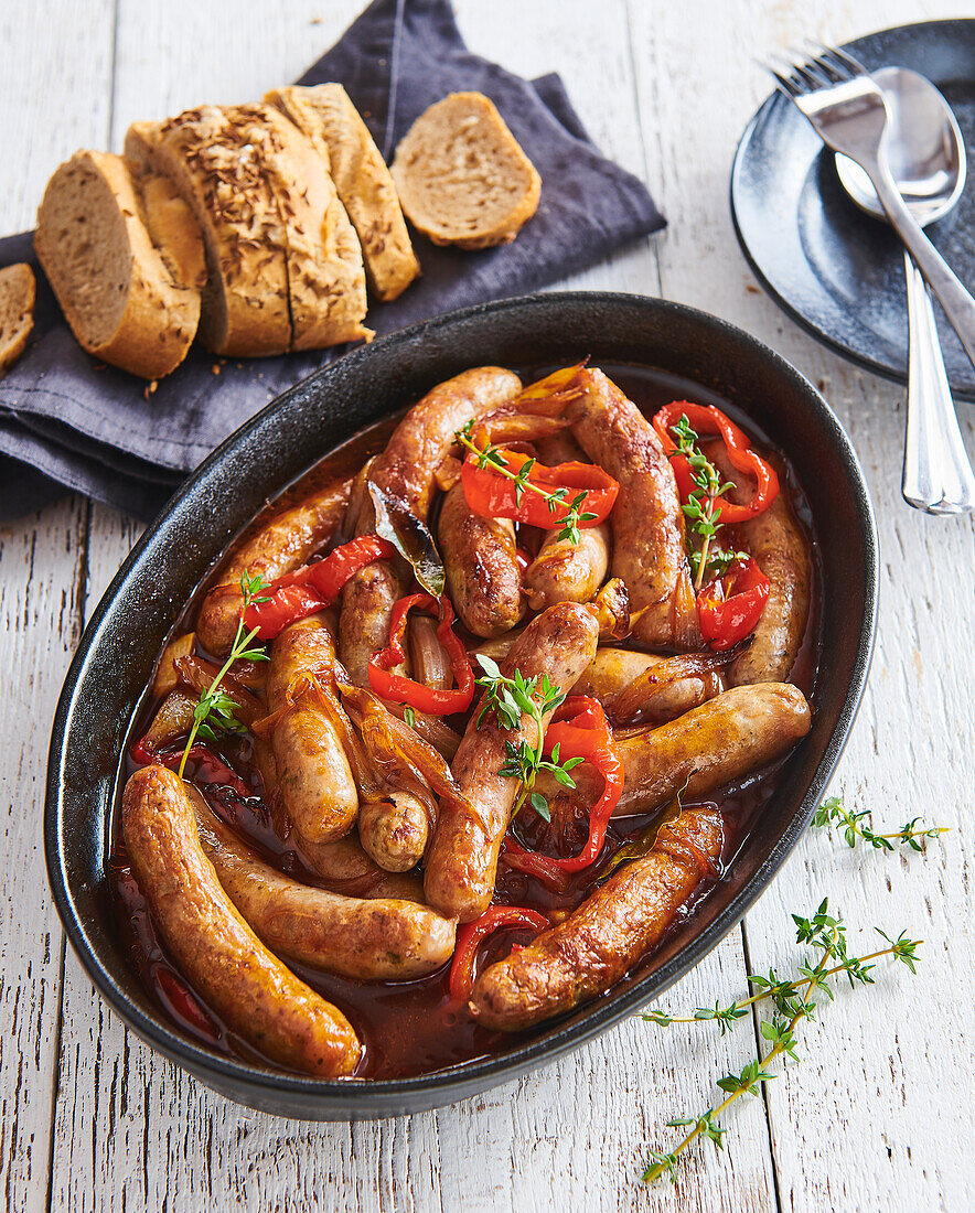 Beer-baked sausages