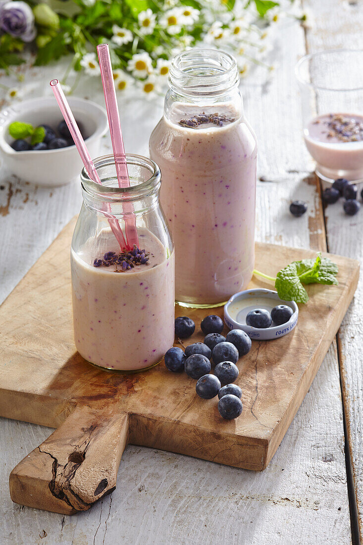 Banana and blueberry smoothie with lavender