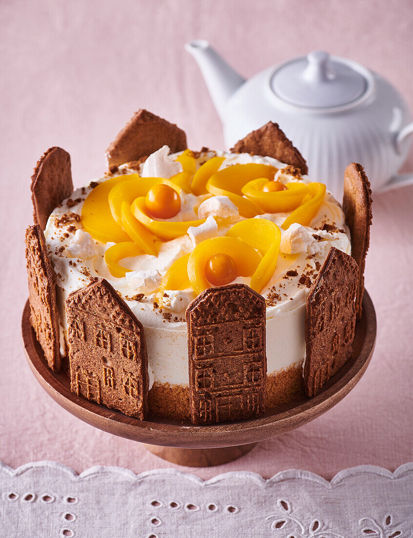 Cake with cookies and peaches