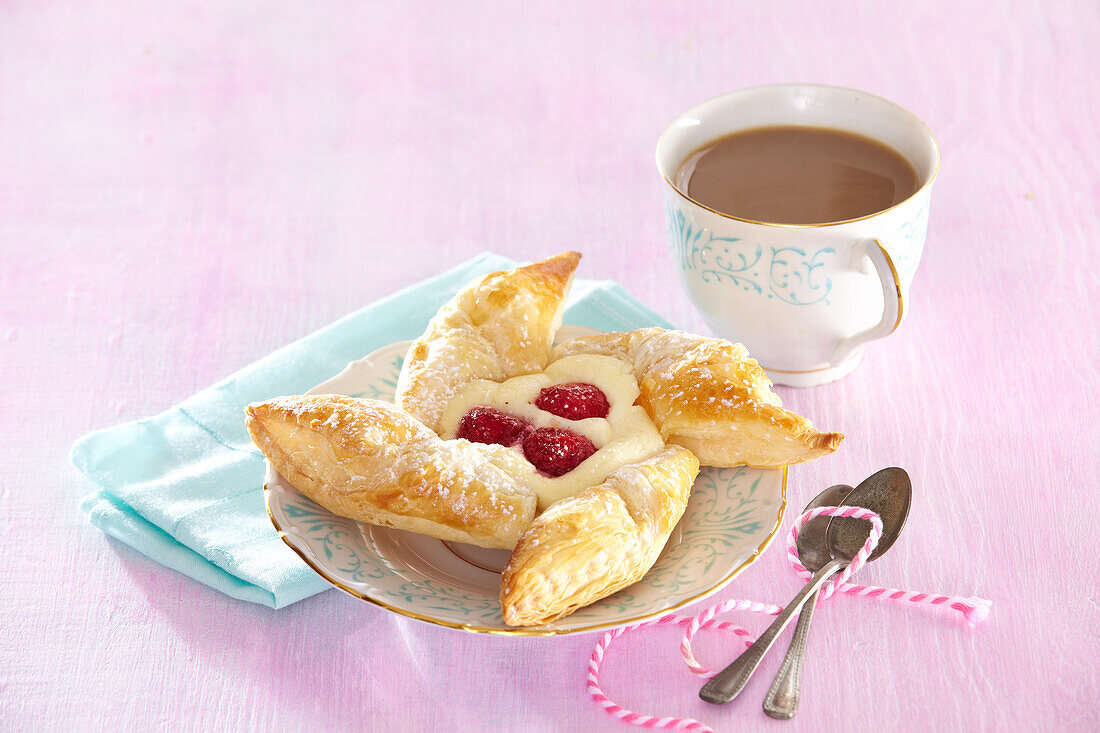 Vanilla pudding pinwheels with raspberries