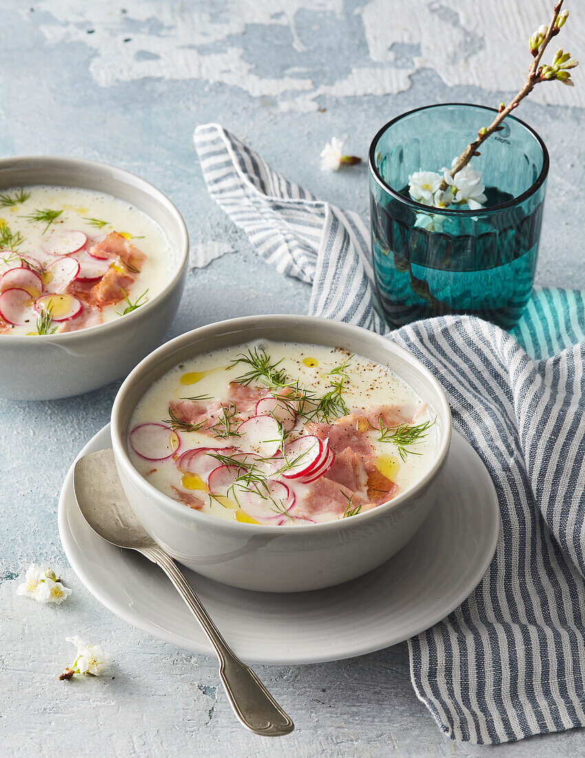 Radish soup with ham